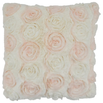Down Filled Throw Pillow With Rose Wedding Cake Design, 17"x17", Pink