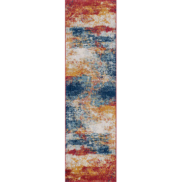 Flint Contemporary Abstract Multi-color Runner Rug, 2'x7'