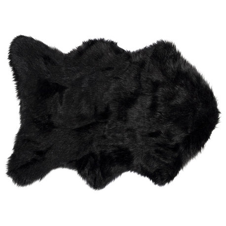 Gordon Faux Sheepskin Throw, 2'x3', Black