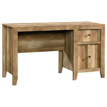 Spacious Desk, Rustic Design With Large Top and 2 Storage Drawers, Craftsman Oak