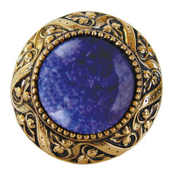 Inviting Home Inc. - Victorian Knob, Bright Brass With Blue Sodalite - Cabinet And Drawer Knobs