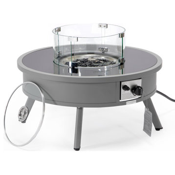 Leisuremod Walbrooke Patio Round Fire Pit Table With Aluminum Frame, Gray