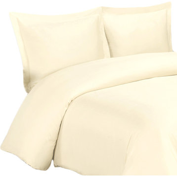 100% Cotton Wrinkle-Resistant Duvet Cover Set, Ivory, Full/Queen