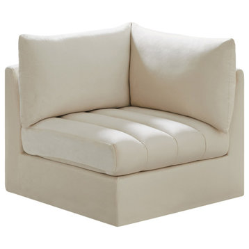 Jacob Velvet Upholstered Modular Corner Chair, Cream