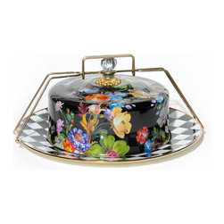 Flower Market Enamel Cake Carrier - Black | MacKenzie-Childs - Serving Dishes And Platters