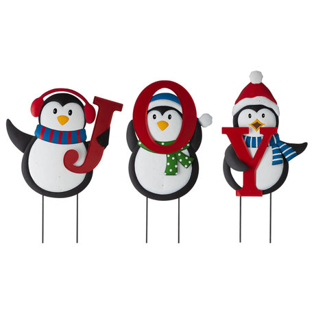 42"H Metal JOY Penguin Yard Stake or Wall Decor