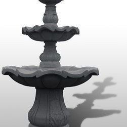 Scalloped 3-Tier Fountain in Charcoal Grey Granite - Outdoor Fountains And Ponds