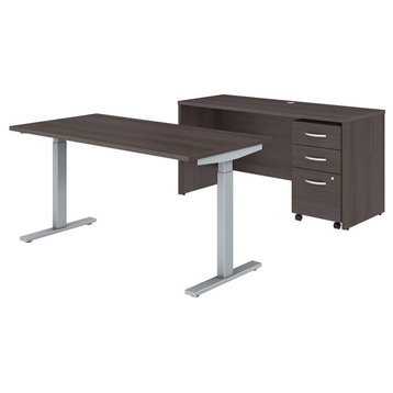 Scranton & Co Furniture 60W Height Adjustable Standing Desk Office Suite in Gray