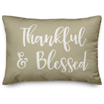 Thankful & Blessed Lumbar Pillow, Beige, 14"x20"