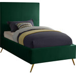 Meridian Furniture - Jasmine Velvet Bed, Green, Twin - Embolden your bedroom space with this beautiful and colorful Jasmine Green Velvet Twin Bed. A pop of stunning color and chic, sleek velvet upholstery set this bed apart as a distinctively elegant option for your bedroom sanctuary. The contemporary design meshes well with modern decor, making it the ultimate choice for the uber-modern home. Metal legs with a retro slant lend this bed a finished look. Because the bed requires no box spring or foundation, it offers a svelte, minimalist profile.