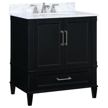 Montauk 30" Bathroom Vanity, Black, 30", Carrara Marble Top