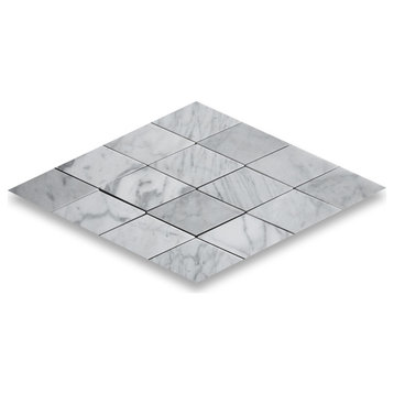 2.5"x5" Carrara White Marble Rhomboid Diamond Tile Polished Carrera, Set of 23