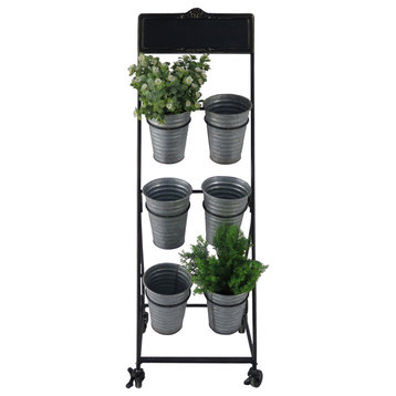 Metal Rolling Cart With 6 Removable Metal Pots And Chalkboard