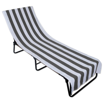 Gray Stripe Lounge Chair Beach Towel With Top Fitted Pocket 26X82