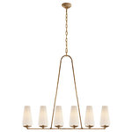 Visual Comfort & Co. - Fontaine Linear Chandelier in Gilded Plaster with Linen Shades - The Fontaine by AERIN embellishes mid-century aesthetics with a modern feel. Sculpted metalwork in aged iron or gilded plaster enhances smaller spaces, while larger pieces in the collection add a stylish focus to dining or living rooms. The conical linen shades provide clean lines and warm lighting for any space, whether from a wall sconce or chandelier.