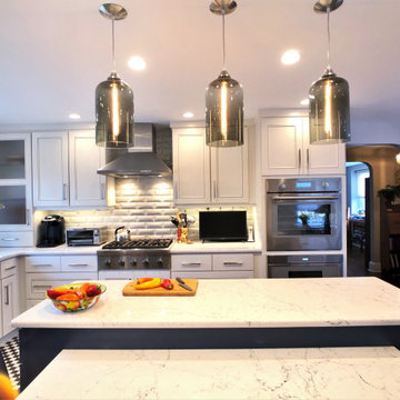 Modern Two-Tone Kitchen Remodel | Crisp White Quartz & Modern Geometric Tilework