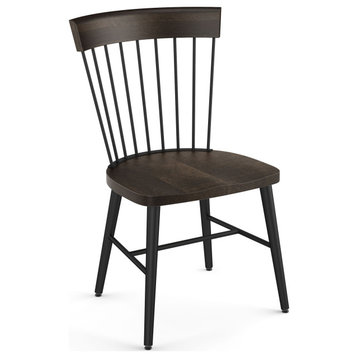 Angelina Dining Chair, Dark Gray Wood/Black Metal, Set of 2 Chairs