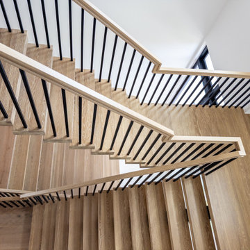 White oak Stairs - Black metal balusters