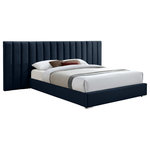 Meridian Furniture - Pablo Velvet Upholstered Bed, Navy, Queen - Sleep like royalty in this Pablo queen size velvet bed. This beautiful bed is destined to become the centerpiece of your bedroom sanctuary makeover with its elegantly eye-catching design and soft navy velvet upholstery. The bed rests on sturdy metal feet with a gleaming chrome finish, helping to ensure its strength and resilience for long-term use. Pair it with other items in the Pablo collection for a cohesive and coordinated look.a