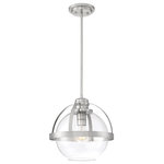 Savoy House - Savoy 7-7201-1-SN, Pendleton Satin Nickel 1 Light Pendant - This Savoy House Pendleton 1-light pendant is a smart way to pep up the illumination and style in any room. It showcases a large orb of clear glass that isopen at the bottom, allowing for more direct light and making it easy to replace the bulb. Metal bands bisect the shade and help hold it to the fixture`s base. Try using this fixture in kitchens, foyers, bedrooms and home offices, though truly the possibilities are endless. Finished in satin nickel. This fixture is 14`` wide and has an adjustable height that ranges from 14`` to 45.5``. Uses a standard size bulb of up to 60 watts (not included).