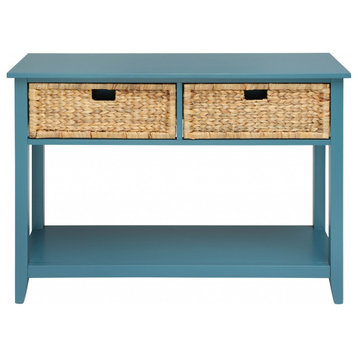 HomeRoots 44" X 16" X 28" Teal Solid Wood Leg Console Table