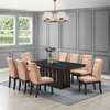 9 Piece Dining Set, Cappuccino Wood and Light Brown Fabric, Table and 8 Chairs