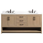 Ari Kitchen and Bath, LLC - Venice 72" Bathroom Vanity Oak Gray Finish - The 72 in. Venice double sink bathroom vanity will be the centerpiece of your bathroom remodel. Skillfully constructed of solid wood to last a lifetime. Wood is skillfully finished in oak gray. 3-solid wood dovetail drawers with full extension glides give you all the necessary storage room for your daily toiletries, coupled with a white quartz countertop to finish off your bathroom remodel.