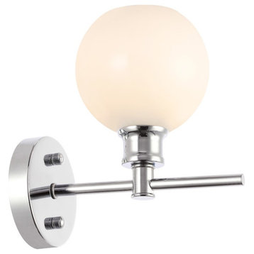 Living District Collier 1 Light Sconce, Chrome WithFrosted White Glass