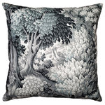 Pillow Decor - Somerset Woods by Night Throw Pillow 24x24, with Polyfill Insert - This large 24 inch square throw pillow is brought to life with a wonderful moonlight forest scene is grays, black, creams and pale blue. Made from a 100% cotton and backed with a soft, solid-color, cream cotton canvas, this larger than life throw pillow will invite you to escape it all.