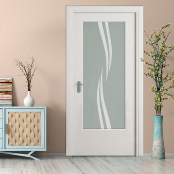 Interior Wood Door with Glass Insert in 8 Different Full-Pivate Designs, 36" X 8
