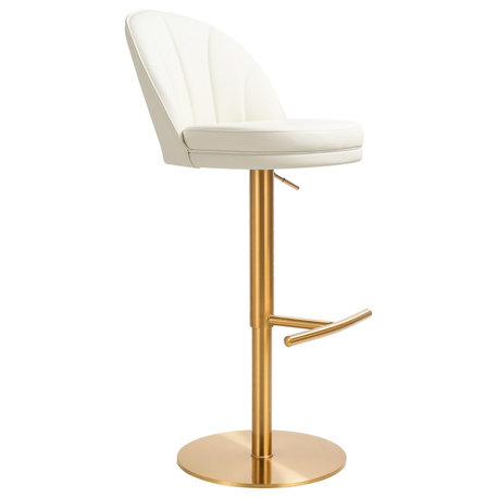 Venus Cream and Gold Adjustable Swivel Stool - White