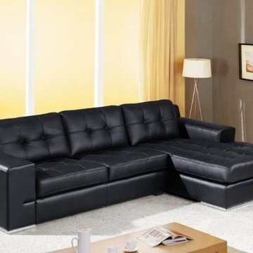 Modern Black Leather Sectional Sofa with Chaise