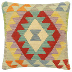 Bareens Designer Rugs - Boho Chic Turkish Cassar Hand Woven Kilim Pillow - Embellish your home with this timeless casual chic handmade Southwestern Kilim throw pillow covers made with wool and cotton. Constructed on a loom by Nomad Turkman people with hand spun wool and Natural Vegetable dyes these beautiful Kilim pillow covers are known for their beautiful repetitive geometrical, naturalistic floral and traditional patterns yet still giving it a moden look. Masterfully artisan-crafted on traditional Kilim looms with a contemporary fashion palette producing bold intricate sharp patterns making them a standout piece in any decor.