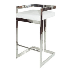 Worlds Away Hearst Bar Stool, Nickel & White Velvet - Bar Stools And Counter Stools