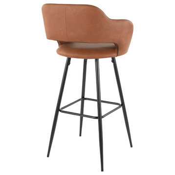 Lumisource Margarite Barstool, Black Metal and Brown PU Leather, Set of 2