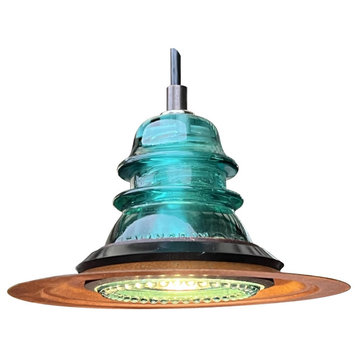 Insulator Light LED Pendant, BG  7″ Rusted Metal Hood 120V/6W 500 Lumen