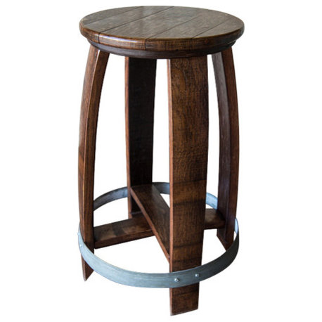 Swivel Wine Barrel Barstool, Red Mahogany Finish