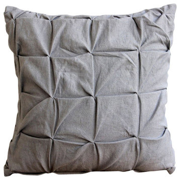 Gray Linen Texture, Gray 16"x16" Cotton Linen Pillow Covers