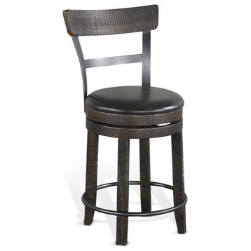 Sunny Designs Homestead 24" Wood Swivel Barstool with Back in Tobacco Leaf