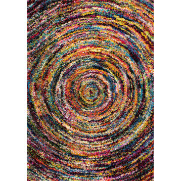 Contemporary Radiance Swirl Shag Rug, Multi, 5'3"x7'6"