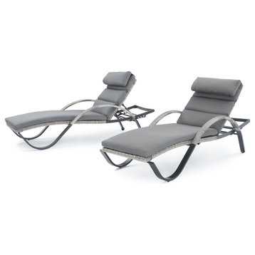 Cannes 2 Piece Aluminum Outdoor Patio Chaise Lounge Chairs, Charcoal Gray