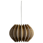 Ciara O'Neill - Spine Small Pendant Light, Gold - Elevate the visual appeal of your space with the gold-coloured Spine Small Pendant Light that takes its inspiration from the geometric patterns found in sea urchin shells. Tight radial curves impose their structure on pleated segments which dictate the shape of the silhouette. This material of this pendant lamp gently diffuses light while also radiating light more intensely where the surface material splits apart. Using bespoke components and artisan production techniques, this pendant light is skillfully handcrafted and produced in Ciara O'Neill's East London studio. Please note the long lead time is due to the fact that this product is handcrafted and made to order. This allows us to ensure that you receive a high-quality, personalised product.
