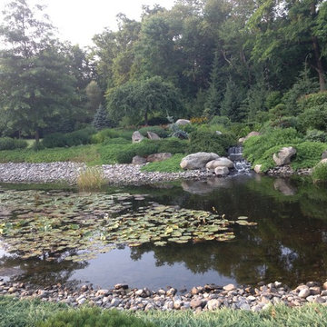 Japanese Garden: first pond with a waterfall and garden
