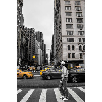 Black and White NYC Cityscape with Yellow Taxis Photography, 4"x6", Traditional Print
