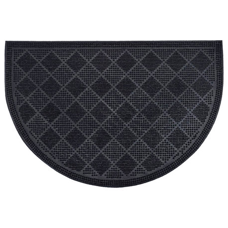 Outdoor Half Round Front Door Mat Drew Checkerboard Rubber Rug 24x16 Black