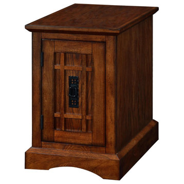 Transitional End Table, Rectangular Shape With Cabinet Door, Mission Oak