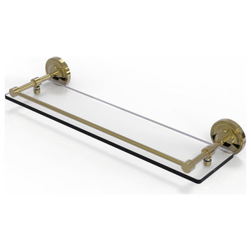 Prestige Regal 22" Tempered Glass Shelf with Gallery Rail, Unlacquered Brass