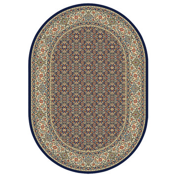 Ancient Garden Oval Traditional Rug, Navy/Border Color Navy, 6'7"x9'6" Oval