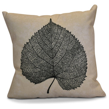 Leaf Study Floral Print Outdoor Pillow, Black, 16"x16"