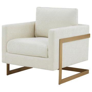 Modrest Prince Contemporary White Fabric + Gold Steel Accent Chair